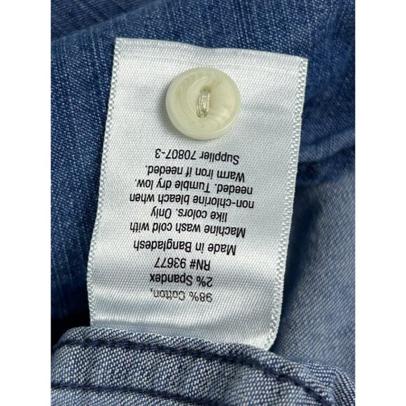 Mutual Weave Men's Top Blue Denim Short Sleeve Button Up Collared Cotton Shirt - Picture 3 of 4